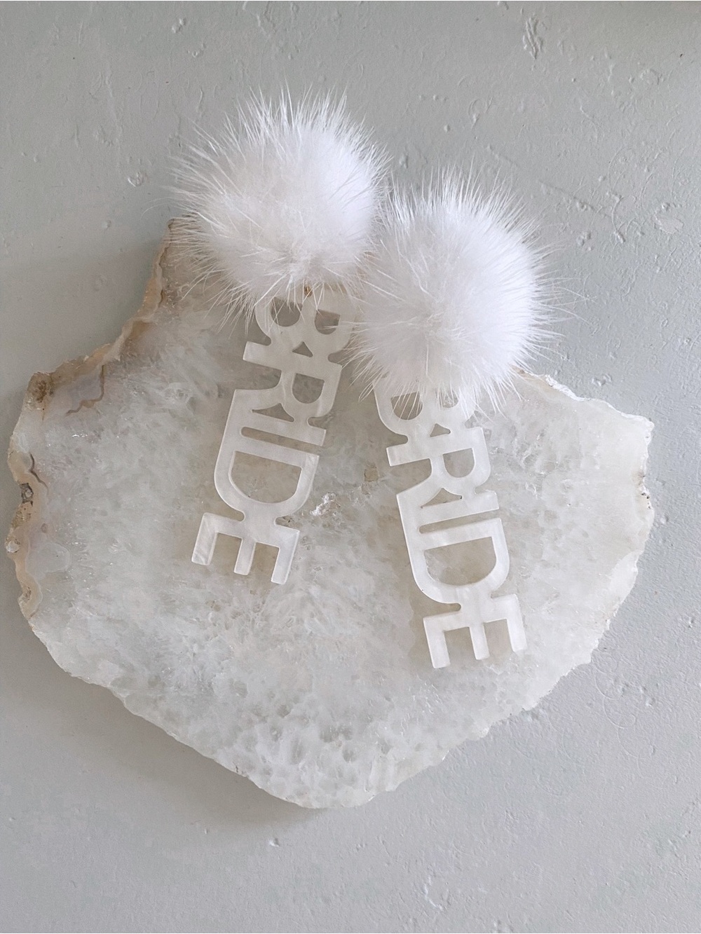 Bride White Acrylic Earrings with Pom Pom